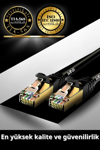 MN6 M109F 20 Metre Cat7 Kablo/Bakır Tel-50 Mikron Altın Kaplama-10Gbps/STP/20 Metre Cat7 Ethernet Kablosu - Resim 6