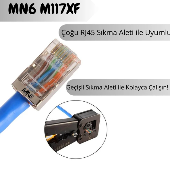 MN6 M117XF Cat6 jack/60 Adet-Metal EZ/Yeni Nesil rj45 cat6-8P/8C AÇIK UÇLU/Cat6 Konnektör - 3