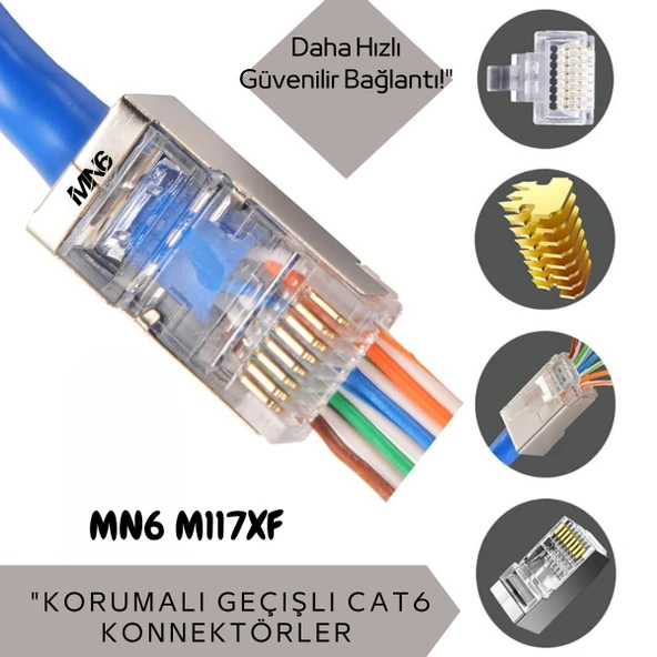 MN6 M117XF Cat6 jack/140 Adet-Metal EZ/Yeni Nesil rj45 cat6-8P/8C AÇIK UÇLU/Cat6 Konnektör - 5