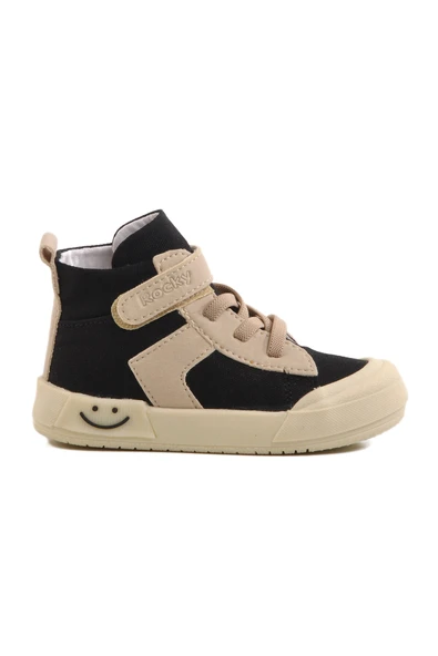 Ayakmod Siyah Keten Bilek Boy Cırtlı Unisex Çocuk Sneaker 7465 B