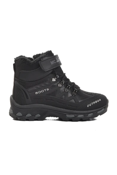Ayakmod Siyah Unisex Cırtlı Kürklü Çocuk Bot 1831 F - 1