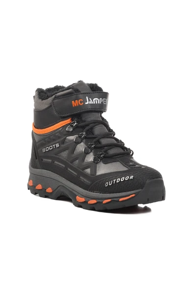 Ayakmod Siyah-Turuncu  Unisex Cırtlı Kürklü Çocuk Bot 1831 F - 3