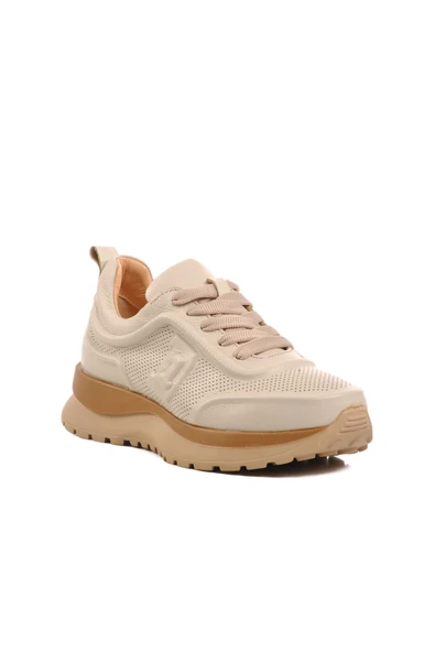 Ayakmod Bej Hakiki Deri Kadın Spor Ayakkabı D1 Z - 3