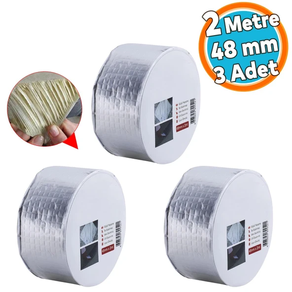 İzolasyon Ses Su Yalıtım Çamur Bant Çatı Tamir Sakız Bandı Gri 48 mm x 2 Metre 3 Adet