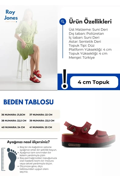 Roy Jones Kadın Ortopedik Anatomik Tabanlı Çift Bantlı Cırt Cırtlı Arkadan Tokalı Günlük Sandalet Terlik - 3