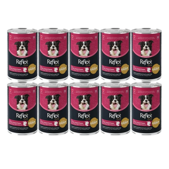 Reflex Plus Kuzu ve Tatlı Patates Et Parçacıklı Soslu Köpek Konservesi 400 Gr*10 Adet