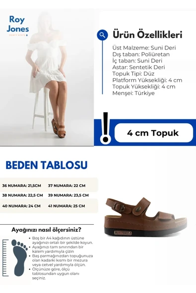Roy Jones Kadın Ortopedik Anatomik Tabanlı Çift Bantlı Cırt Cırtlı Arkadan Tokalı Günlük Sandalet Terlik - 4