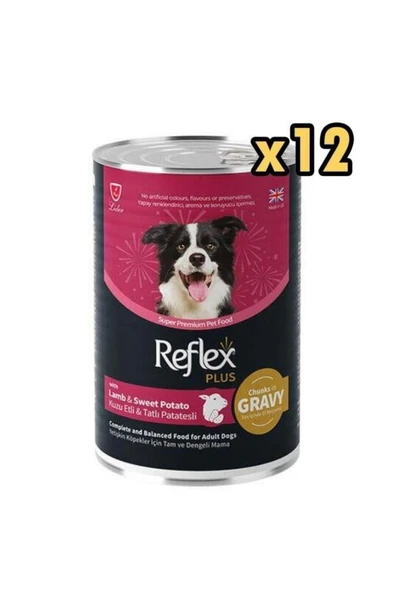 Reflex Plus Kuzu ve Tatlı Patates Et Parçacıklı Soslu Köpek Konservesi 400 Gr*12 Adet