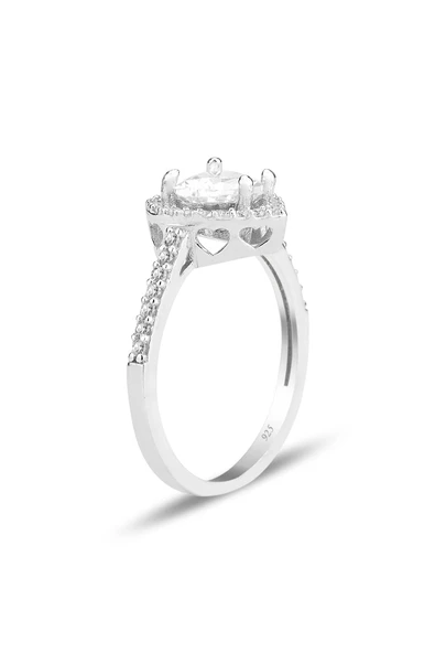 Işıklı kutuda Gümüş rodyumlu zirkon taşlı pırlanta montürlü Kalp modeli yüzük SGTL12296RODAJ - 3