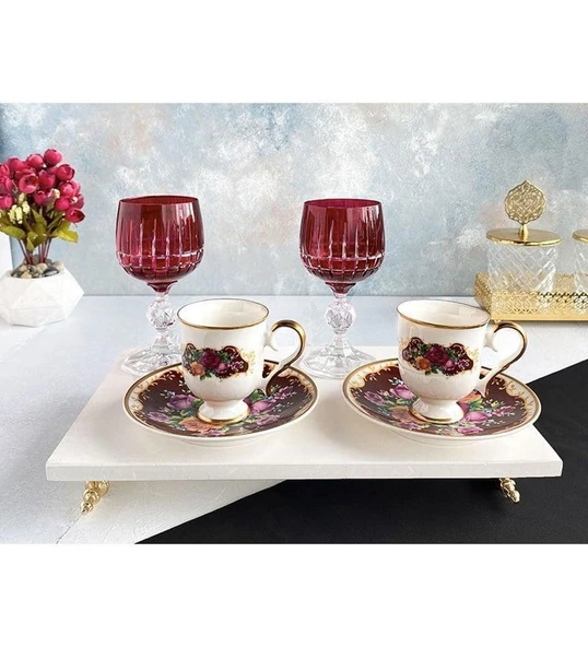 MONDECOR RSA035 LOTUS BORDO 2'Lİ KAHVE SETİ 4 PRÇ.