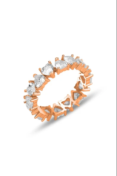 Gümüş rose zirkon taşlı birleşen kalpler tamtur yüzük SGTL12302ROSE