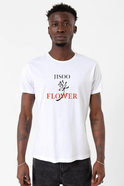 Jisoo Flower Beyaz Erkek Bisikletyaka Tshirt