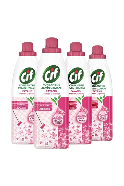 Cif Konsantre Zemin Uzmanı Fayans Pembe Çiçekler %100 Temizlik Ve Parlaklık 895 ml 4 Adet