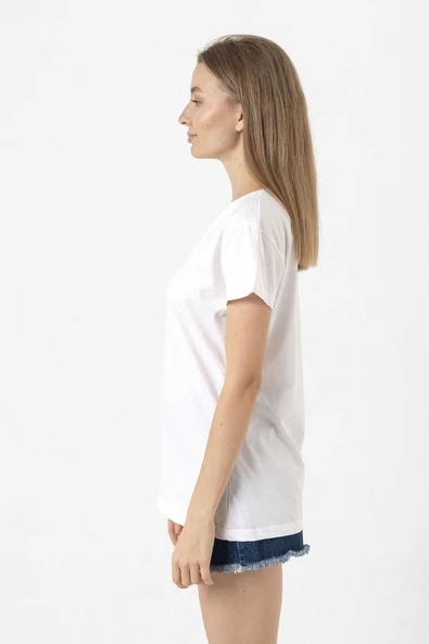 Jisoo Flower Beyaz Kadın Bisikletyaka Tshirt - Resim 3