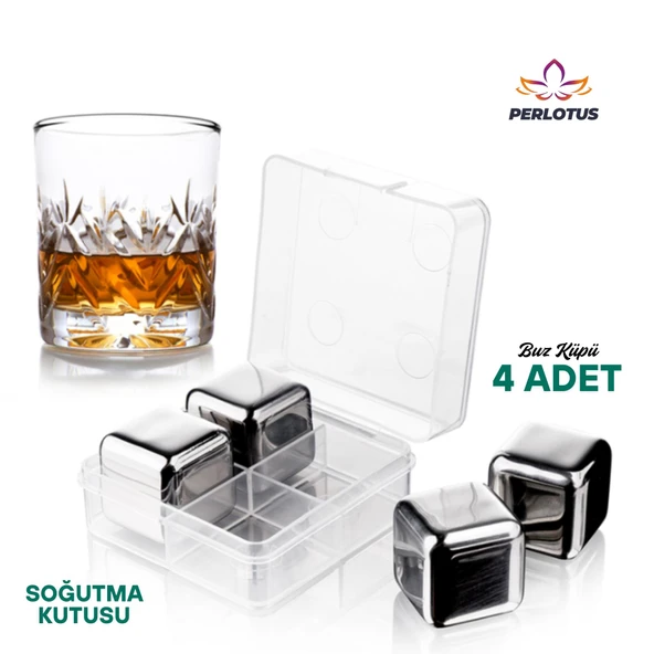 Perlotus 4’lü Paslanmaz Çelik Viski Taşı Sulandırmadan Soğutma Buz Küpleri - 2