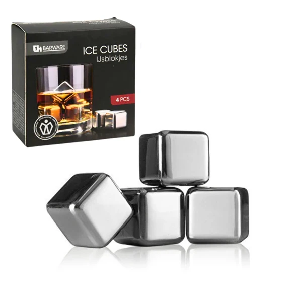 Perlotus 4’lü Paslanmaz Çelik Viski Taşı Sulandırmadan Soğutma Buz Küpleri