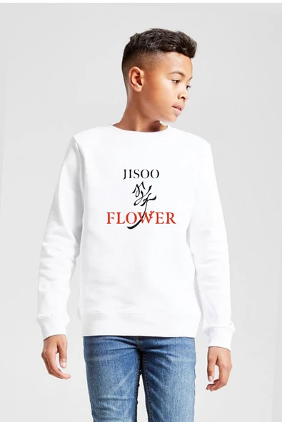 Jisoo Flower Beyaz Çocuk 2ip Sweatshirt