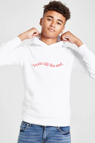 Rose Toxic Till The End Beyaz Çocuk 3ip Kapşonlu  Sweatshirt