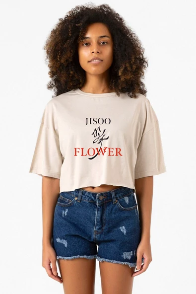 Jisoo Flower Bej Kadın Crop Tshirt ürün görseli 1