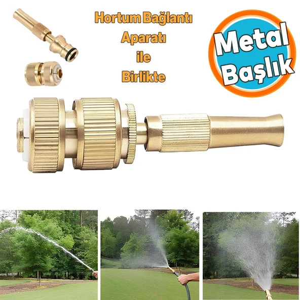 Ayarlanabilir Metal Sulama Başlığı Sarı Renk Hortum Bağlantı Aparatlı Sök Tak Bahçe Araba Yıkama