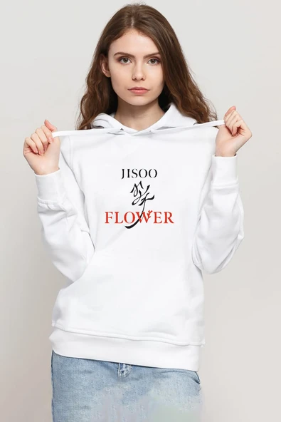 Jisoo Flower Beyaz Kadın 3ip Kapşonlu Sweatshirt ürün görseli