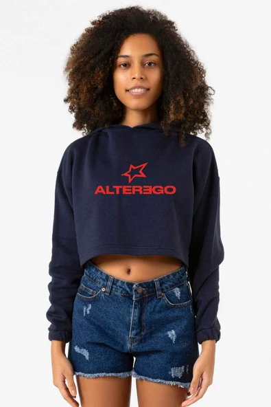 Lisa Alter Ego Lacivert Kadın Crop Kapşonlu