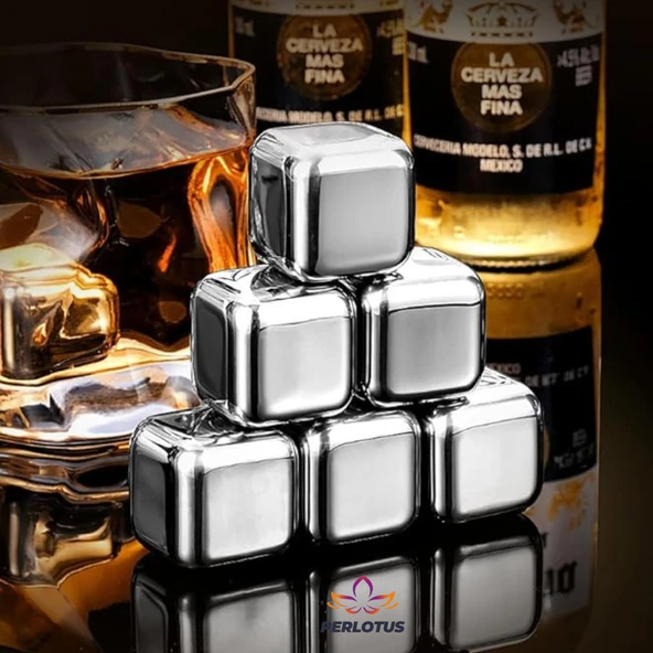Perlotus 4’lü Paslanmaz Çelik Viski Taşı Sulandırmadan Soğutma Buz Küpleri - 4