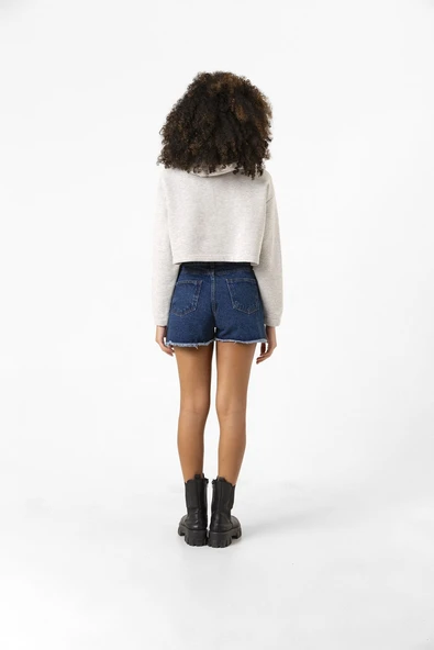 Jisoo Flower Grimelanj Kadın Crop Kapşonlu - Resim 4