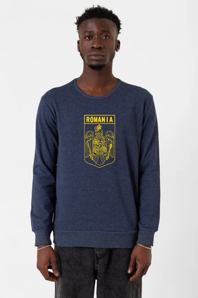 Romania Coat Arms indigo Erkek 2ip Sweatshirt