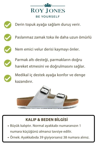 Roy Jones Unisex Ortopedik Tabanlı Konfor Modeli Terlik Çift Bantlı Tokalı Günlük Rahat Dışarı Ev Içi Terliği - Resim 2
