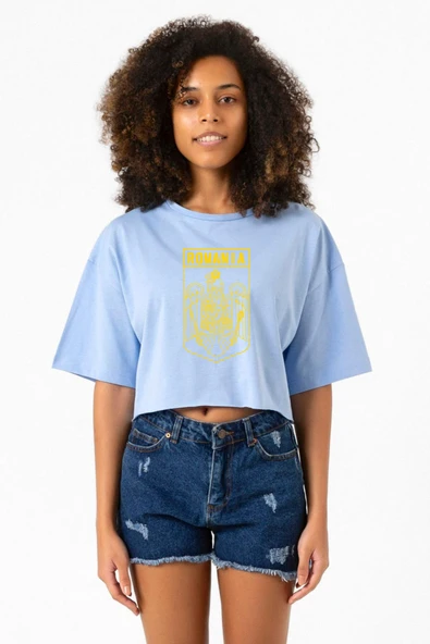Romania Coat Arms Bebe Mavi Kadın Crop Tshirt