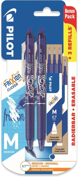 Pilot Frixion Clicker 3+1 Bonus Pack 0.7mm Silinebilir Jel Mürekkepli Kalem Mavi