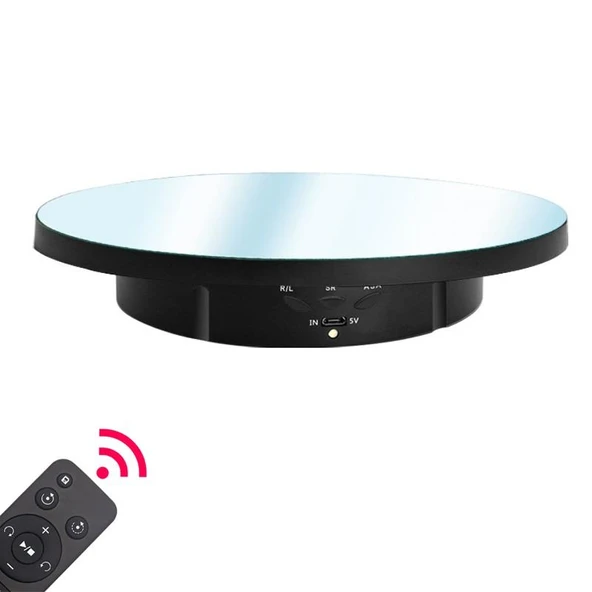 2in1 Aynalı Uzaktan Kumandalı 360°Dönen Siyah Sunum Standı 10 KG