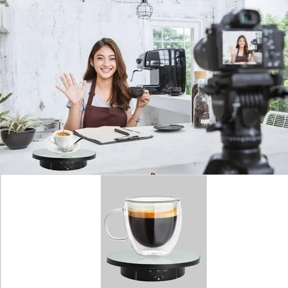 2in1 Aynalı Uzaktan Kumandalı 360°Dönen Siyah Sunum Standı 10 KG - 4