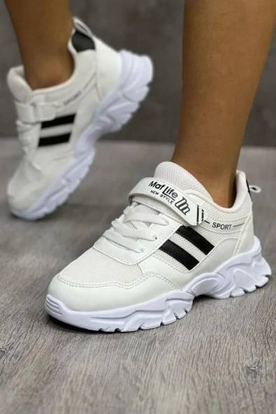 Matlife Lastikli Cırtlı Yumuşak Esnek Hafif Nefes Alabilen Unisex File Çocuk Sneaker Spor Ayakkabı