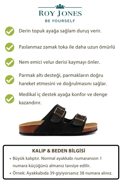 Roy Jones Unisex Ortopedik Tabanlı Konfor Modeli Terlik Çift Bantlı Tokalı Günlük Rahat Dışarı Ev Içi Terliği - Resim 3