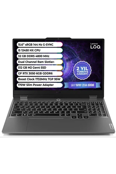 LOQ Intel Core i5-12450HX 32gb 512gb Ssd RTX™ 3050 6GB 15,6" Gaming Laptop 83GS008GTR-32 ürün görseli 1