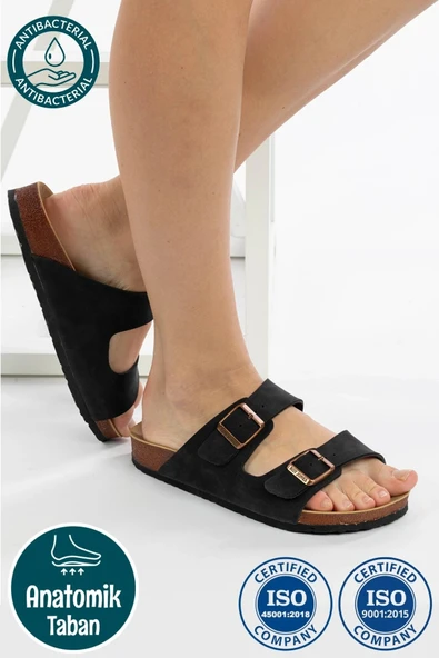 Roy Jones Unisex Ortopedik Tabanlı Konfor Modeli Terlik Çift Bantlı Tokalı Günlük Rahat Dışarı Ev Içi Terliği - Resim 2