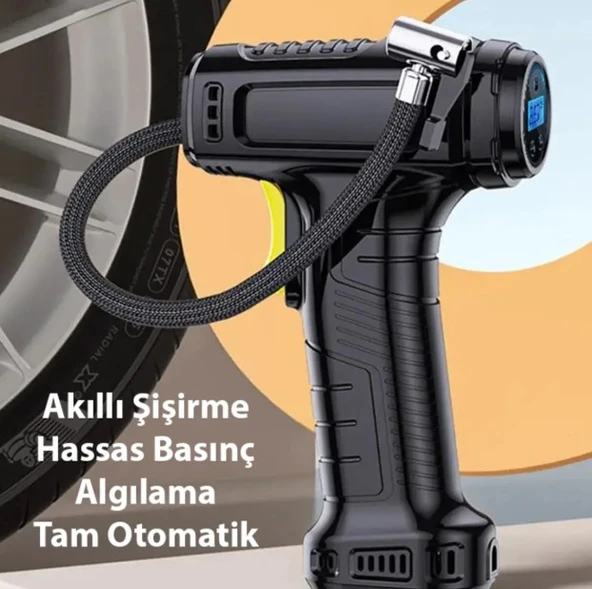 DİJİTAL ŞARJLI KABLOSUZ TAŞINABİLİR LASTİK HAVA POMPASI KOMPRESÖRÜ 120PSİ IŞIKLI - 5