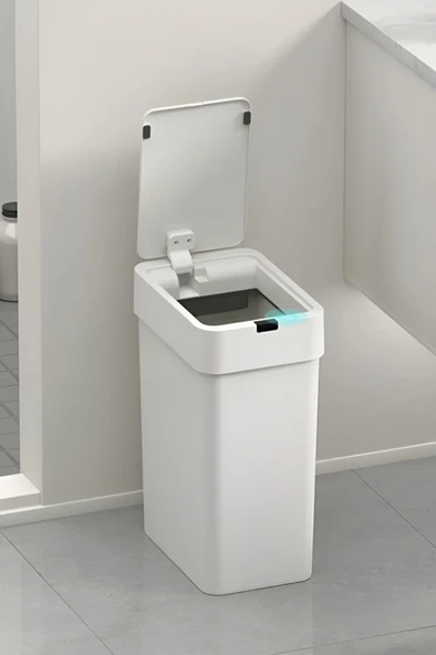 Sensörlü Otomatik Slim Çöp Kovası 9 Litre Plastik Beyaz Yerli Üretim