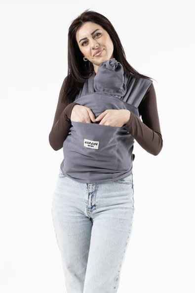Gürcan Bebe Sling Anakucağı Cepli Bebek Taşıma Şalı Gri - 3