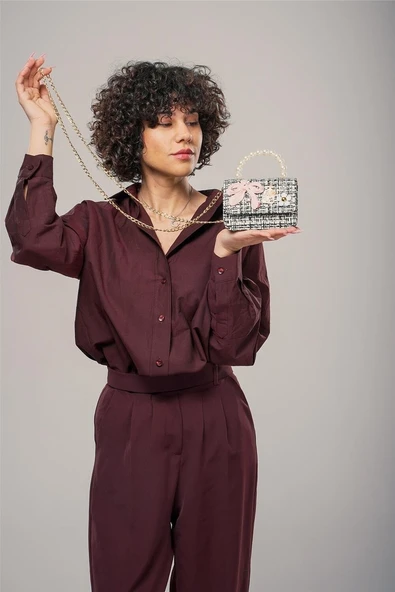 ÇÇS Siyah Beyaz Kadın El ve Omuz Çantası 17942