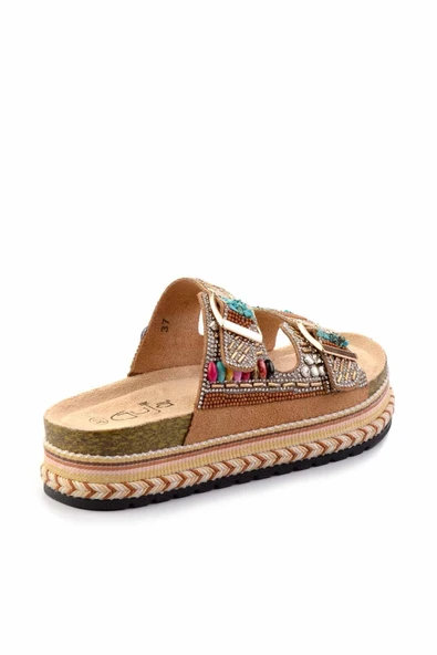 Guja 25Y103 Kadın Kalın Taban Hasırlı Taşlı Çift Toka Terlik(DAR KALIP BİR NUMARA BÜYÜK TERCİH EDİNİZ) - 4