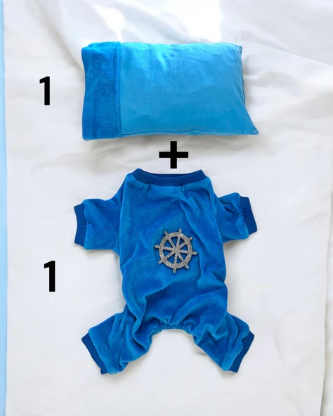 Blue Seas Penye Tulum Yastık Takım Uyku Set Köpek Tulum Elbise - 2
