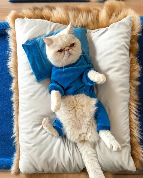 Blue Seas Penye Tulum Yastık Takım Uyku Set Kedi Tulum Elbise