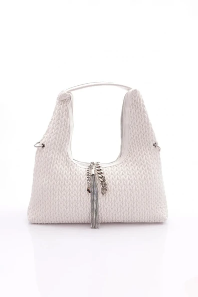 ÇÇS Beyaz Örme Kadın El ve Omuz Çantası 17331