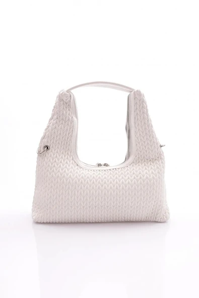 ÇÇS Beyaz Örme Kadın El ve Omuz Çantası 17331 - 3