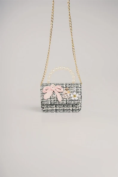 ÇÇS Siyah Beyaz Kadın El ve Omuz Çantası 17942 - 3