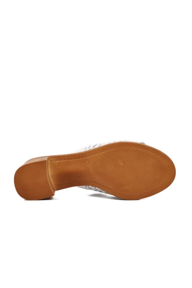 Voyager Beyaz Hakiki Deri Kadın Topuklu Terlik 9723 Z - 5