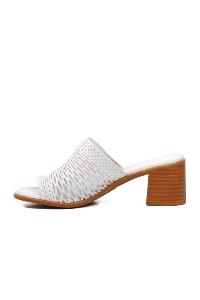 Voyager Beyaz Hakiki Deri Kadın Topuklu Terlik 9723 Z - 2